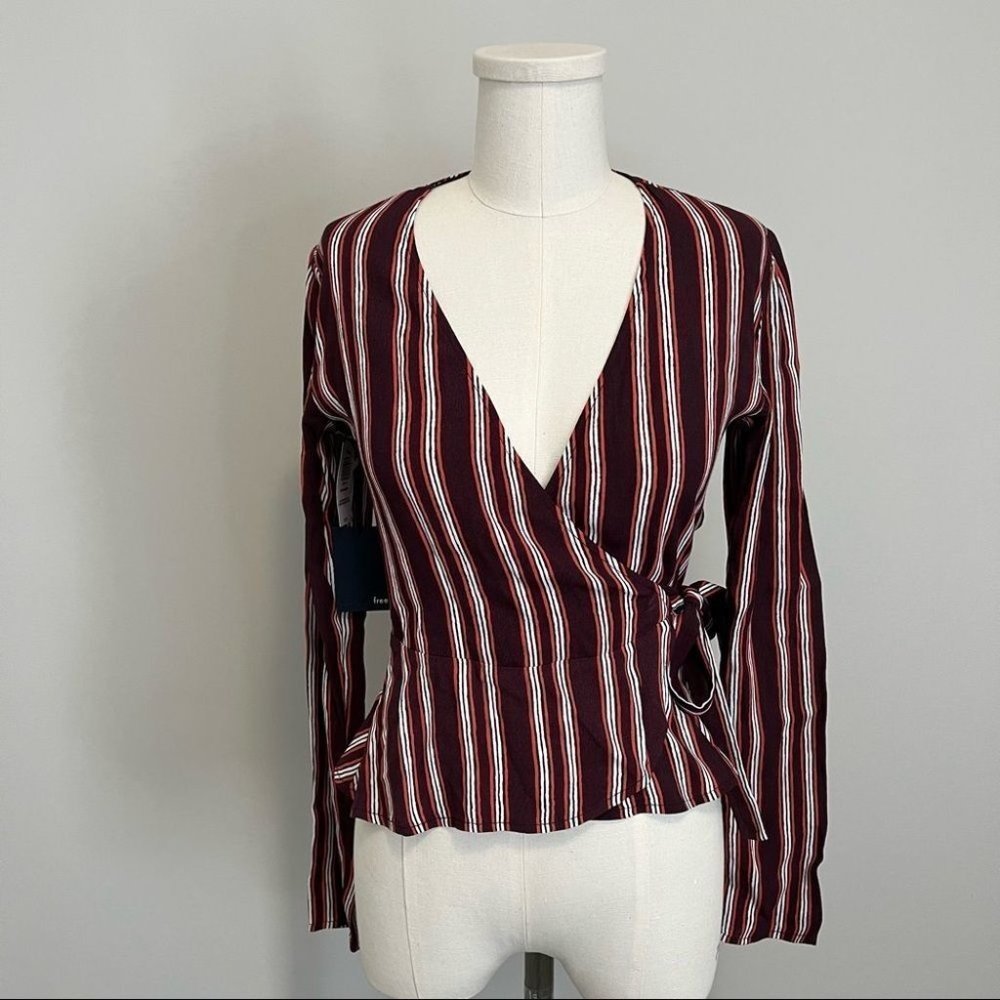 NWT Aritzia Wilfred Free Shannon Wrap Blouse Cardamon Stripe - Picture 5 of 16